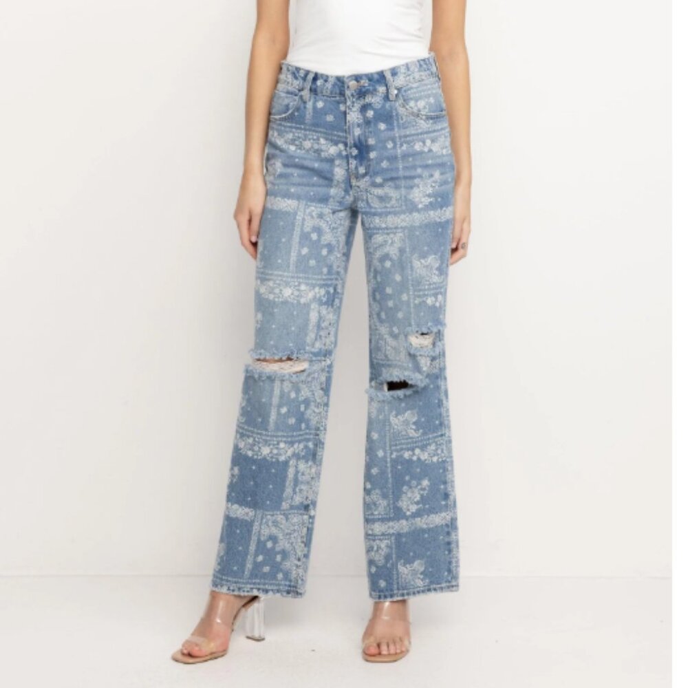 NWT PCTL High Rise Wide Leg Print Jean size 27